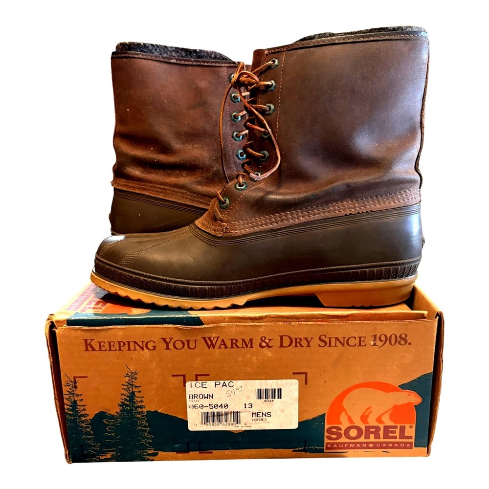 Sorel‎ Mens Ice Pac Brown Insulated Winter Duck Boots 13 Made in Canada Outdoors